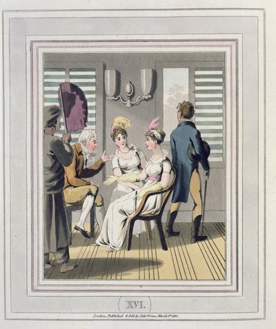 A European Lady, attended by a servant, using a hand Punkah or fan, plate 16 from 